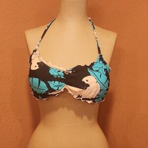 Tropical bikini top Size large halter pink teal black beach pool vacation travel